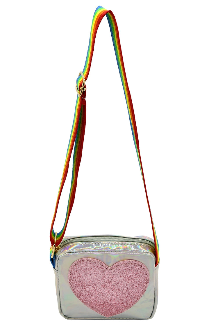 kids rainbow strap heart purse