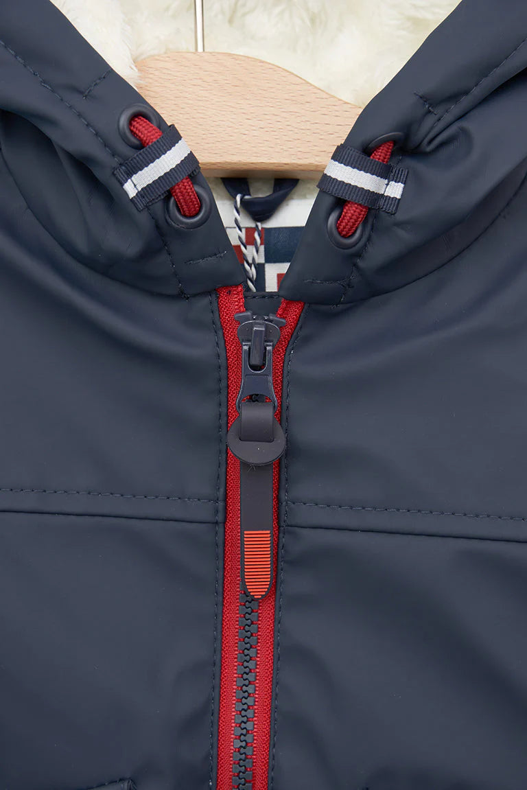 kids navy blue raincoat with red details