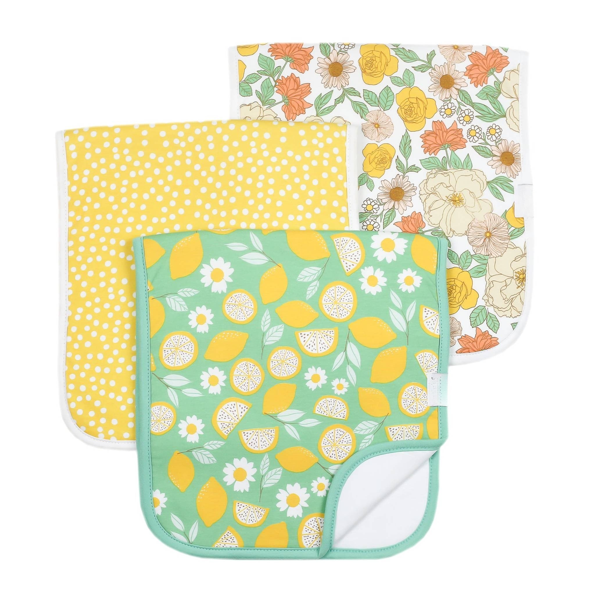 lemon and floral burp cloth set