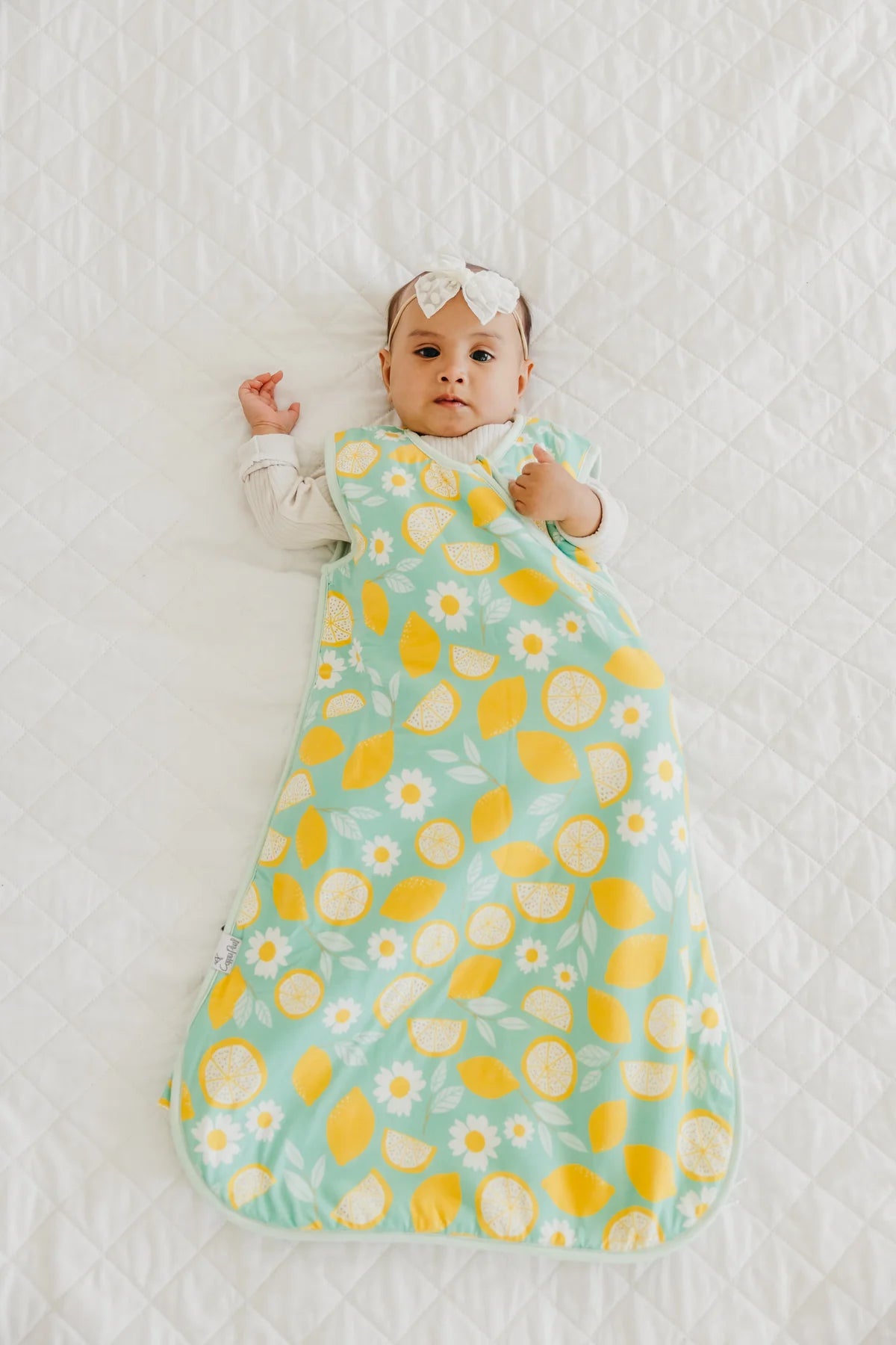 Light blue baby sleep sac with lemon design