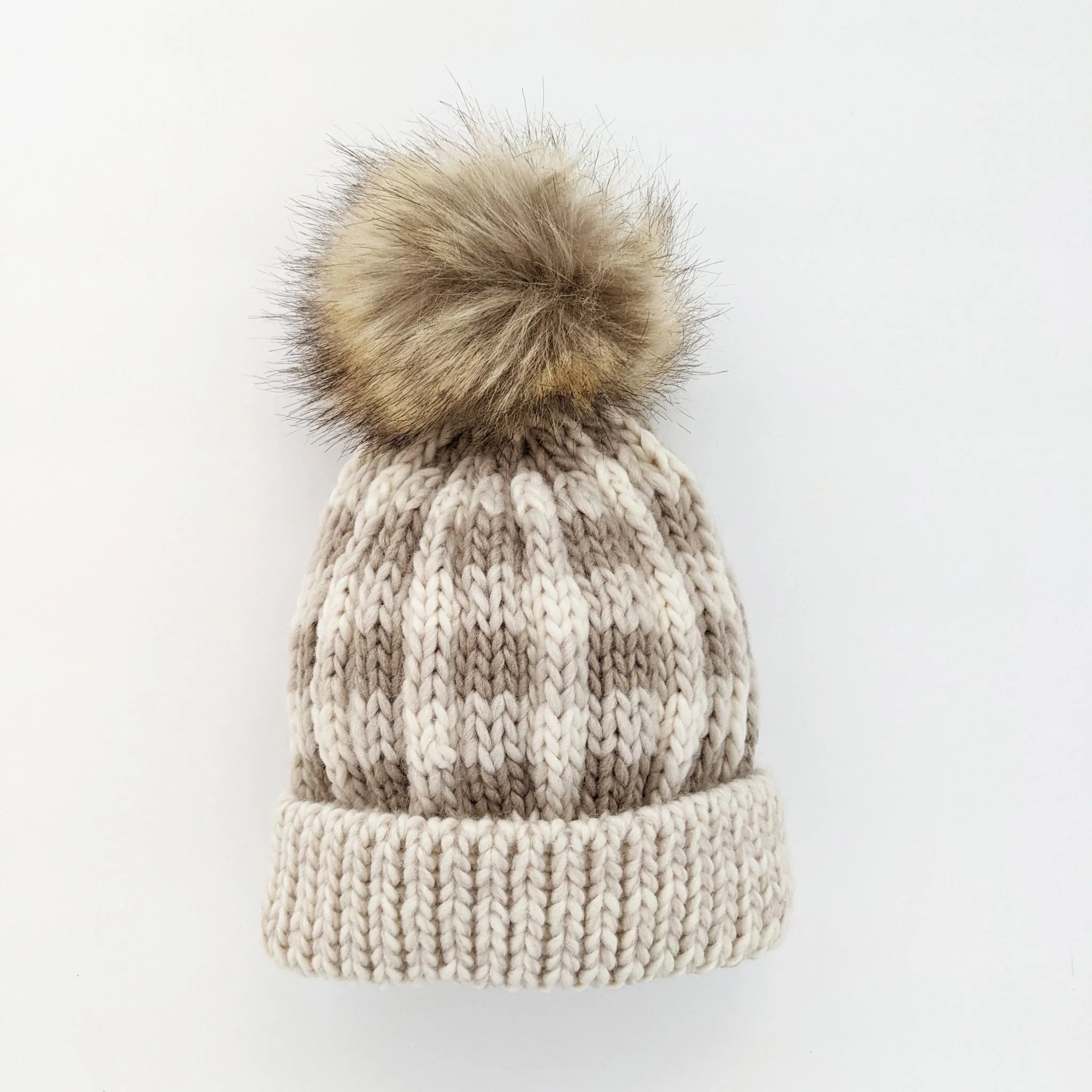 light brown baby knit pom hat