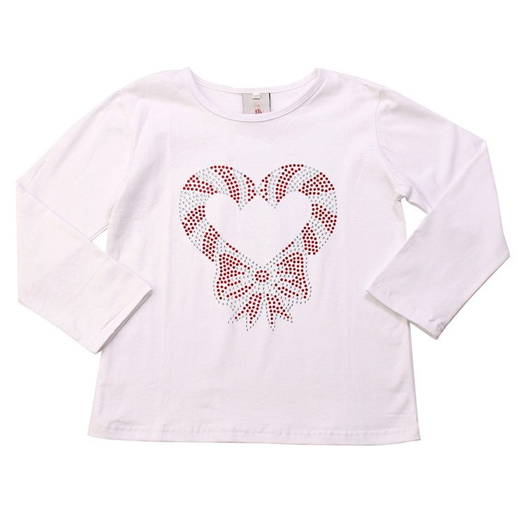 long sleeve rhinestone candy cane heart tee