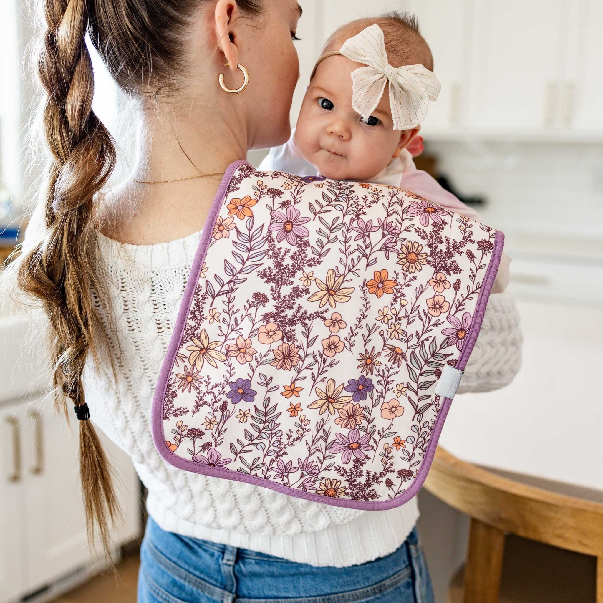 mixed purple floral burp cloth