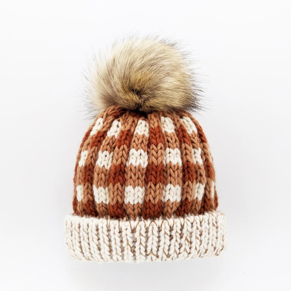 orange baby knit pom hat