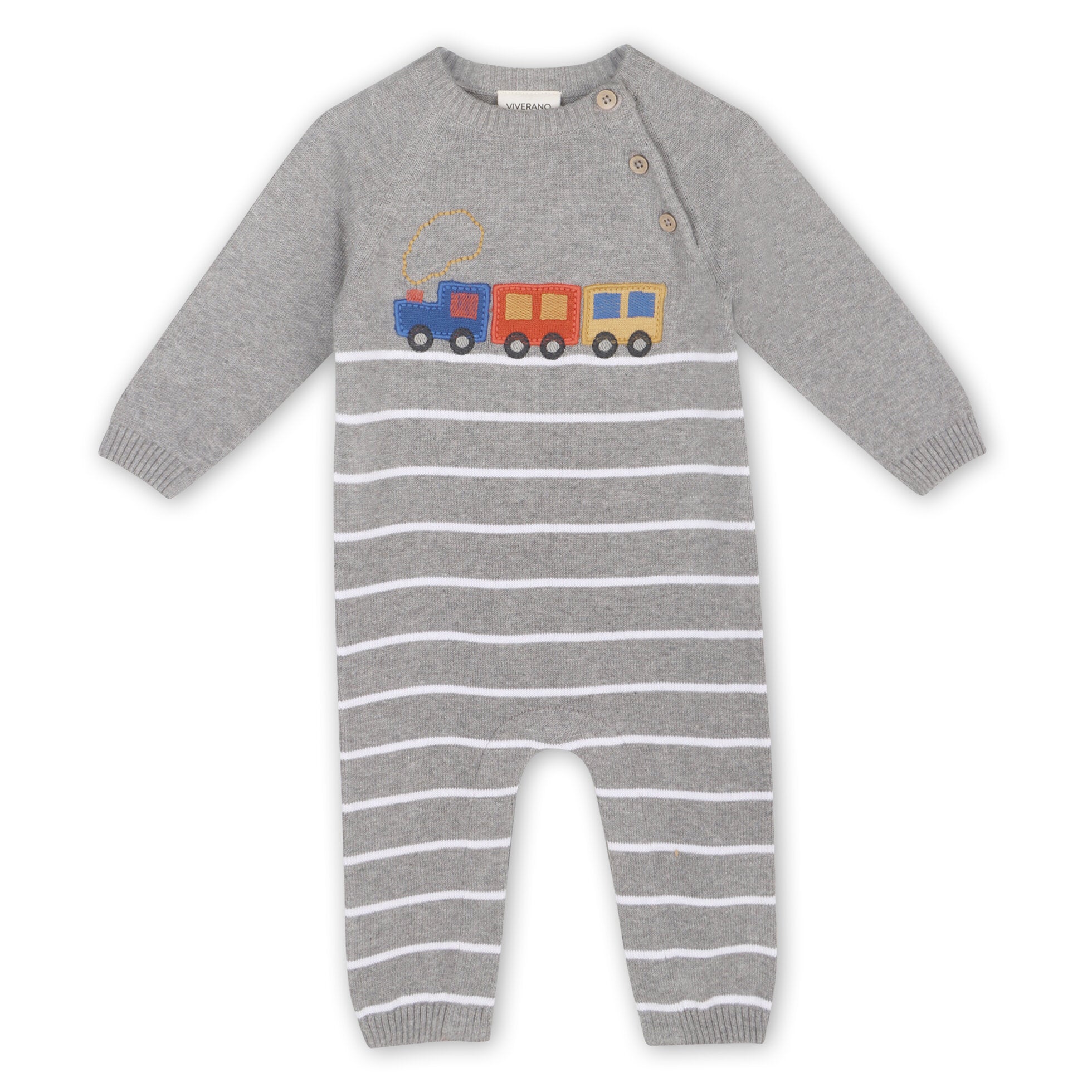 organic train embroidered baby romper