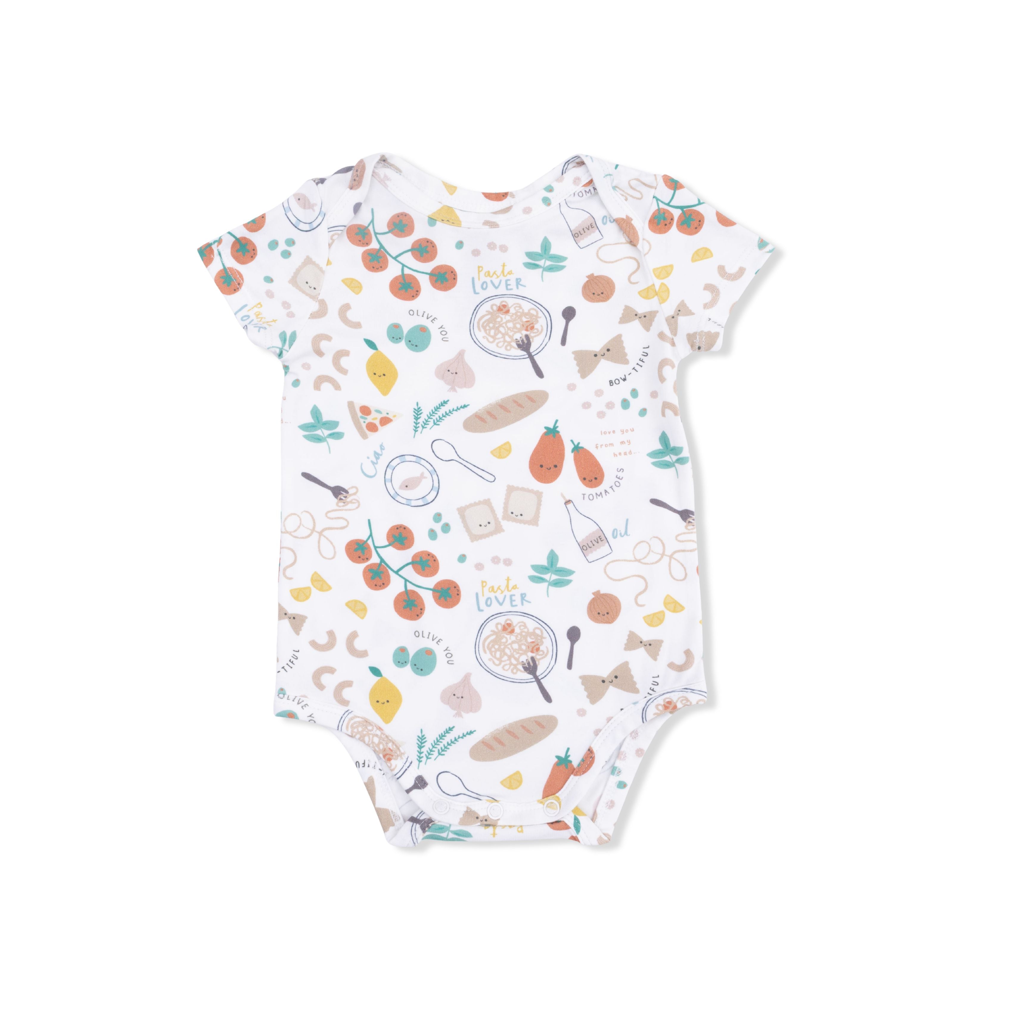 pasta themed short sleeve baby onesie