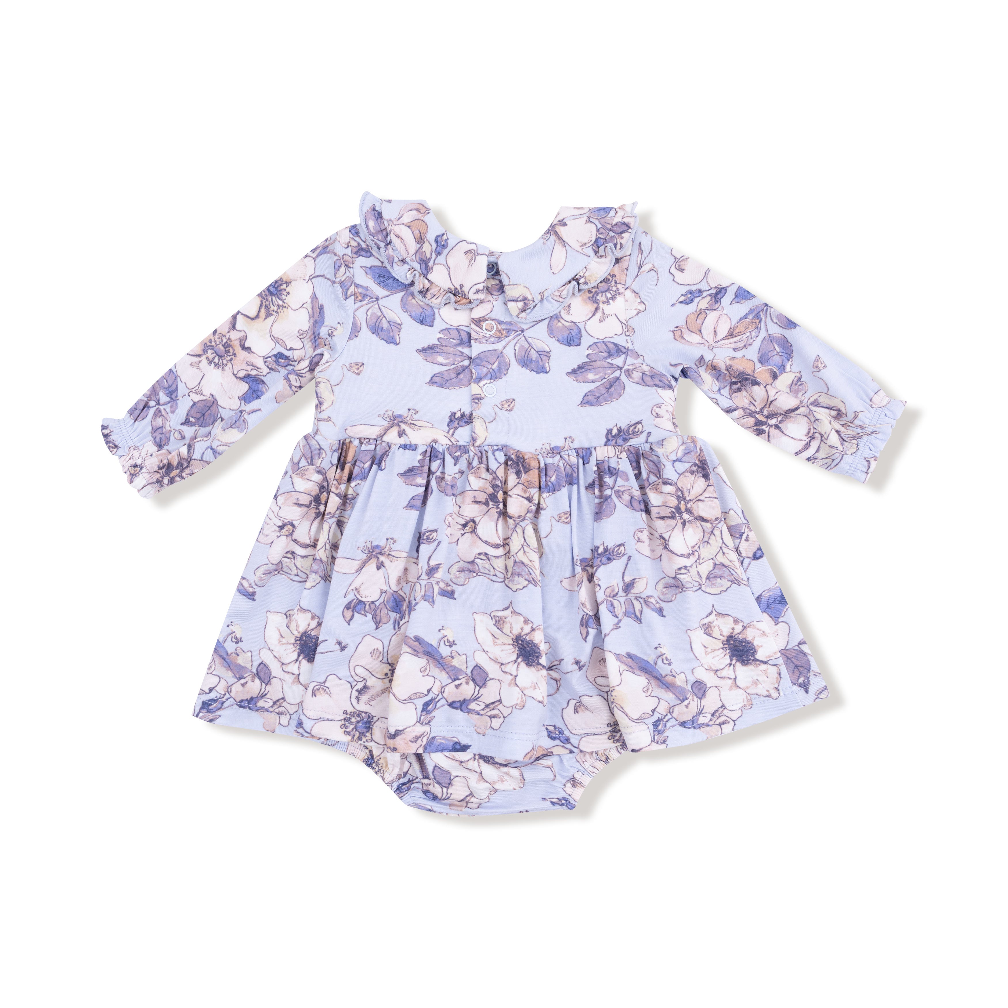 periwinkle skirted onesie for baby girl