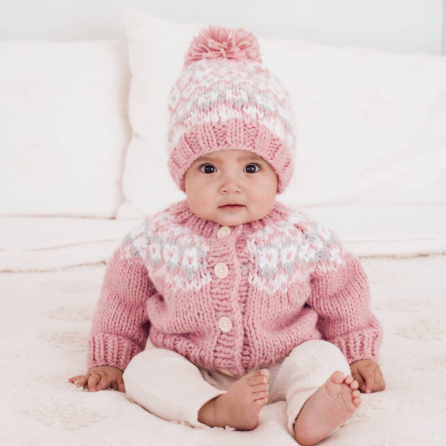 pink fairisle hat cardigan 