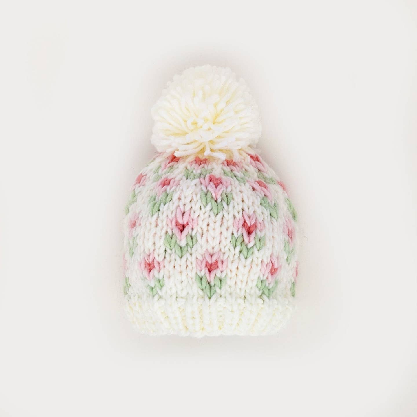 pink floral pom beanie