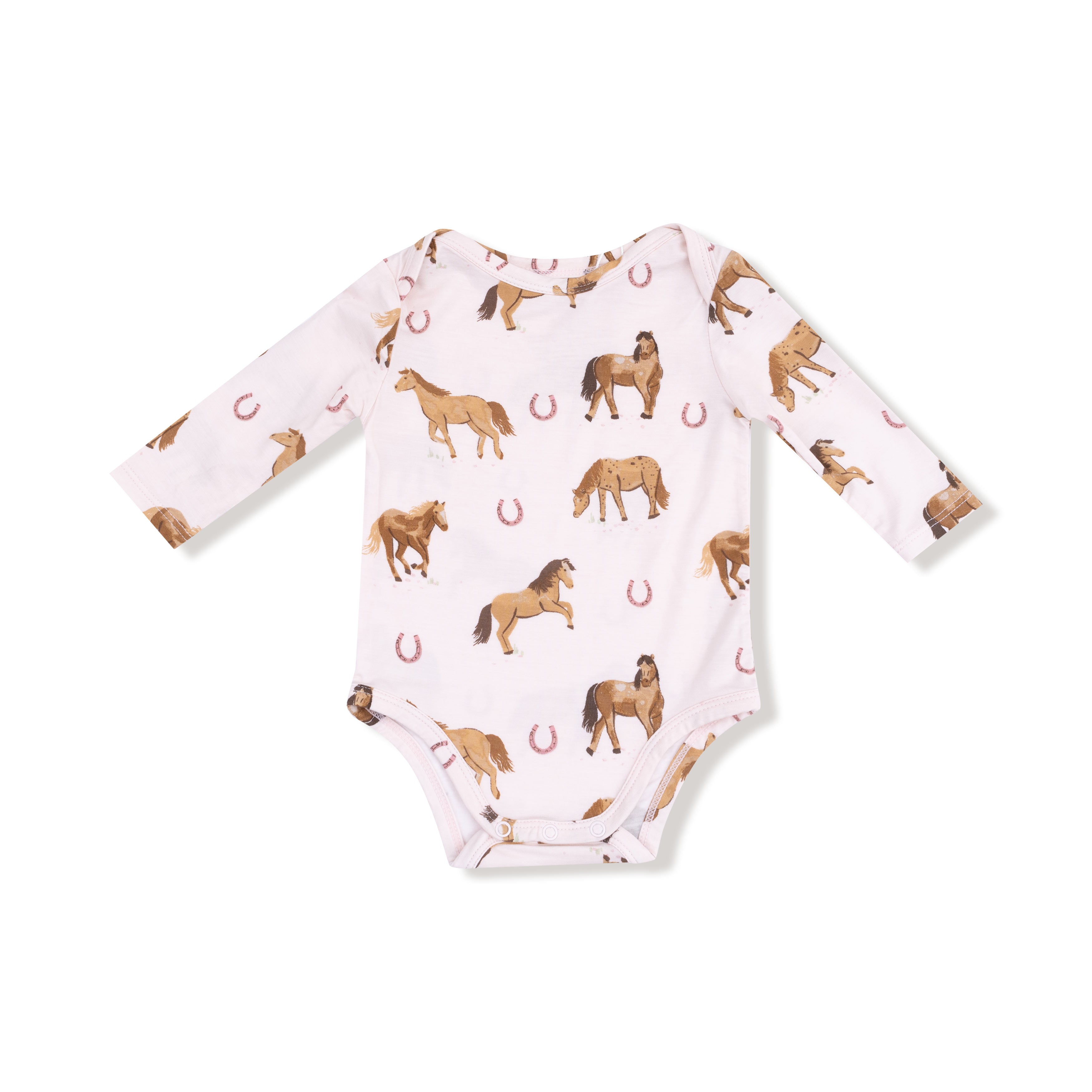 pink horses long sleeve bodysuit 1