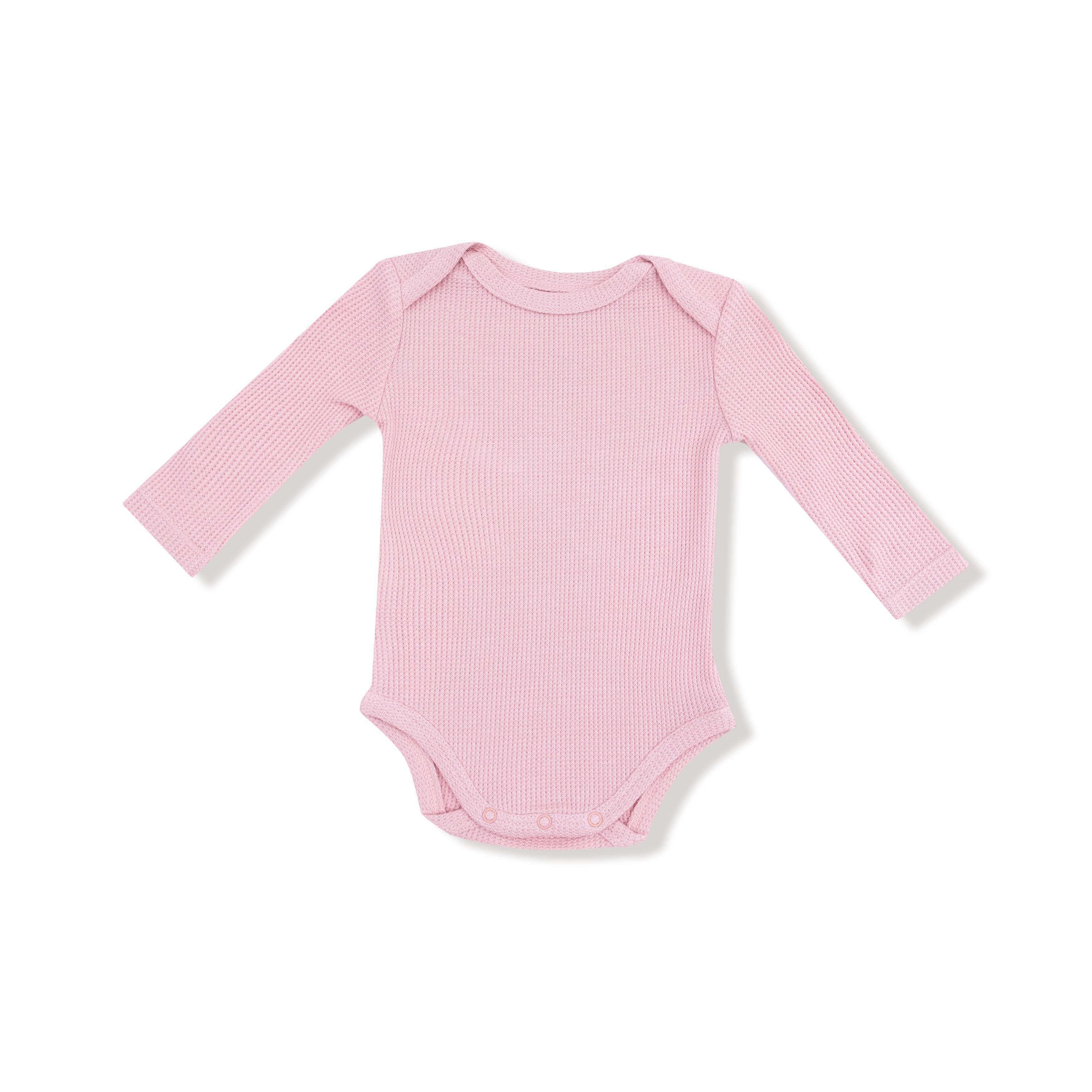 pink waffle long sleeve onesie