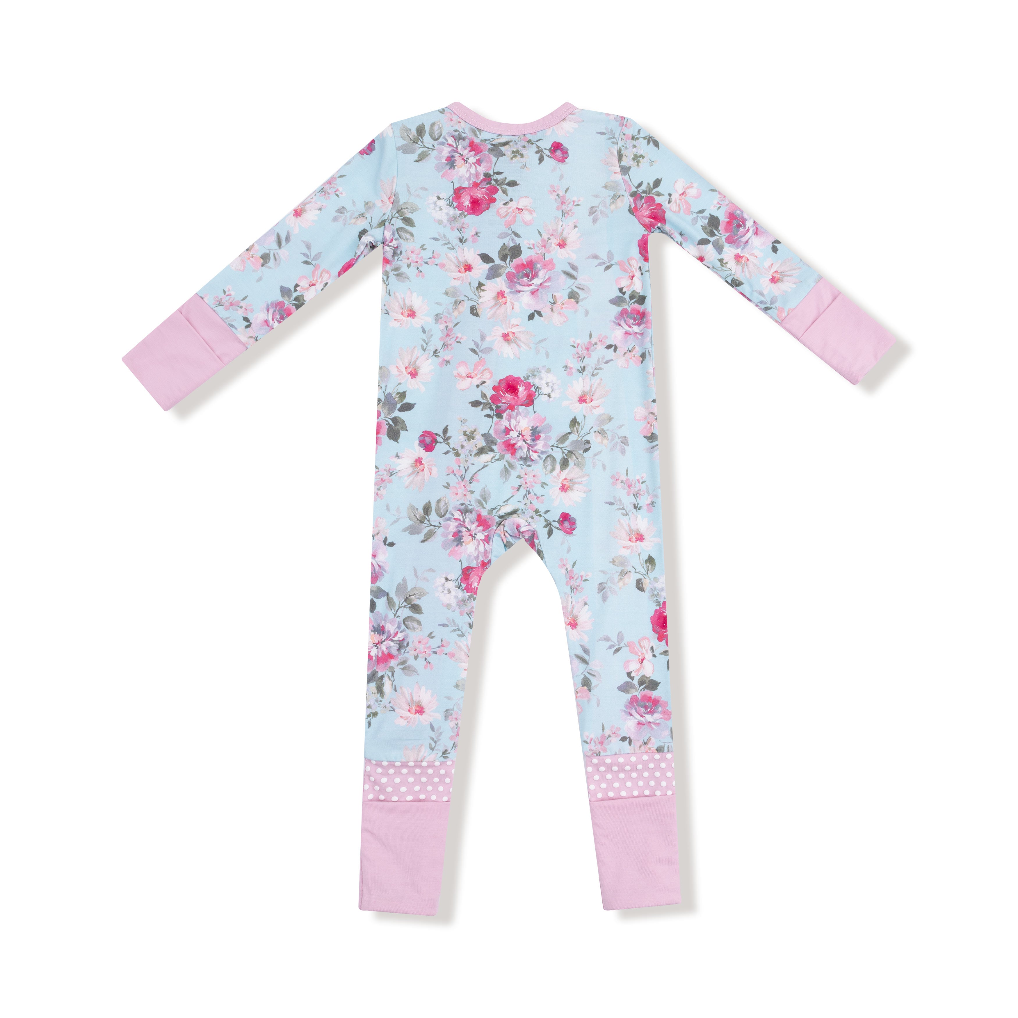 pink and blue floral print convertible footie pajama for baby girl