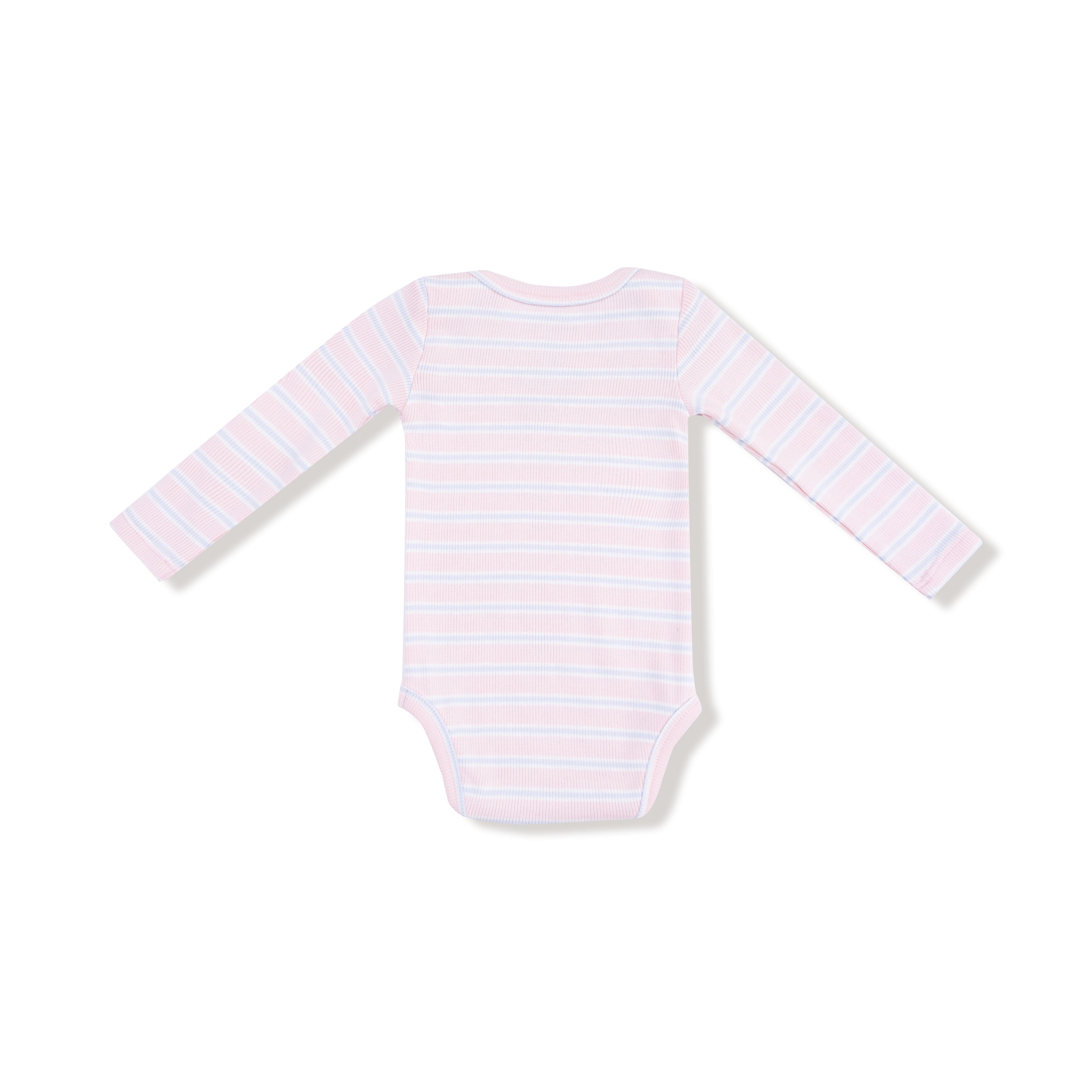 pink and blue striped baby girl onesie