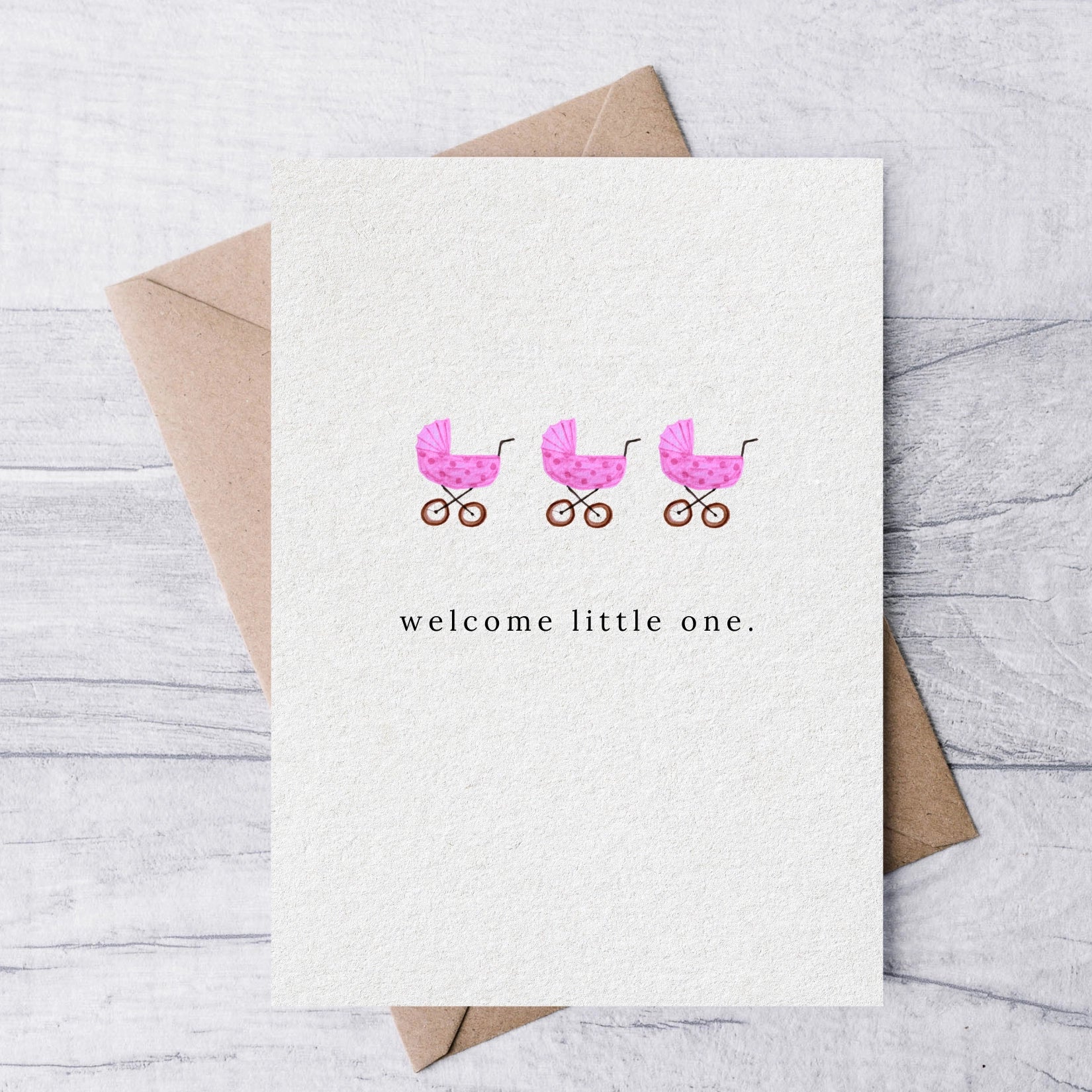pink baby carriage greeting card