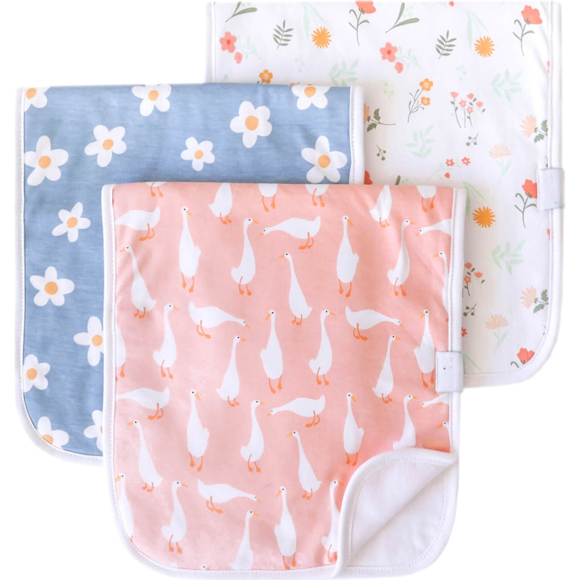 pink goose and floral burp cloth set