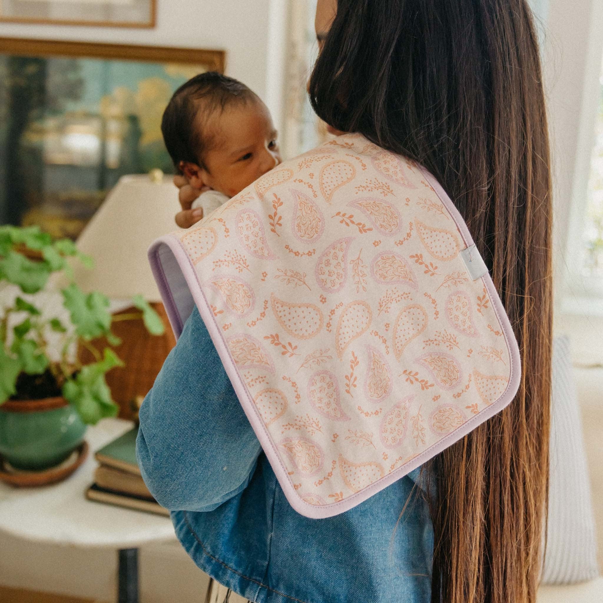 pink paisley printed burp cloth