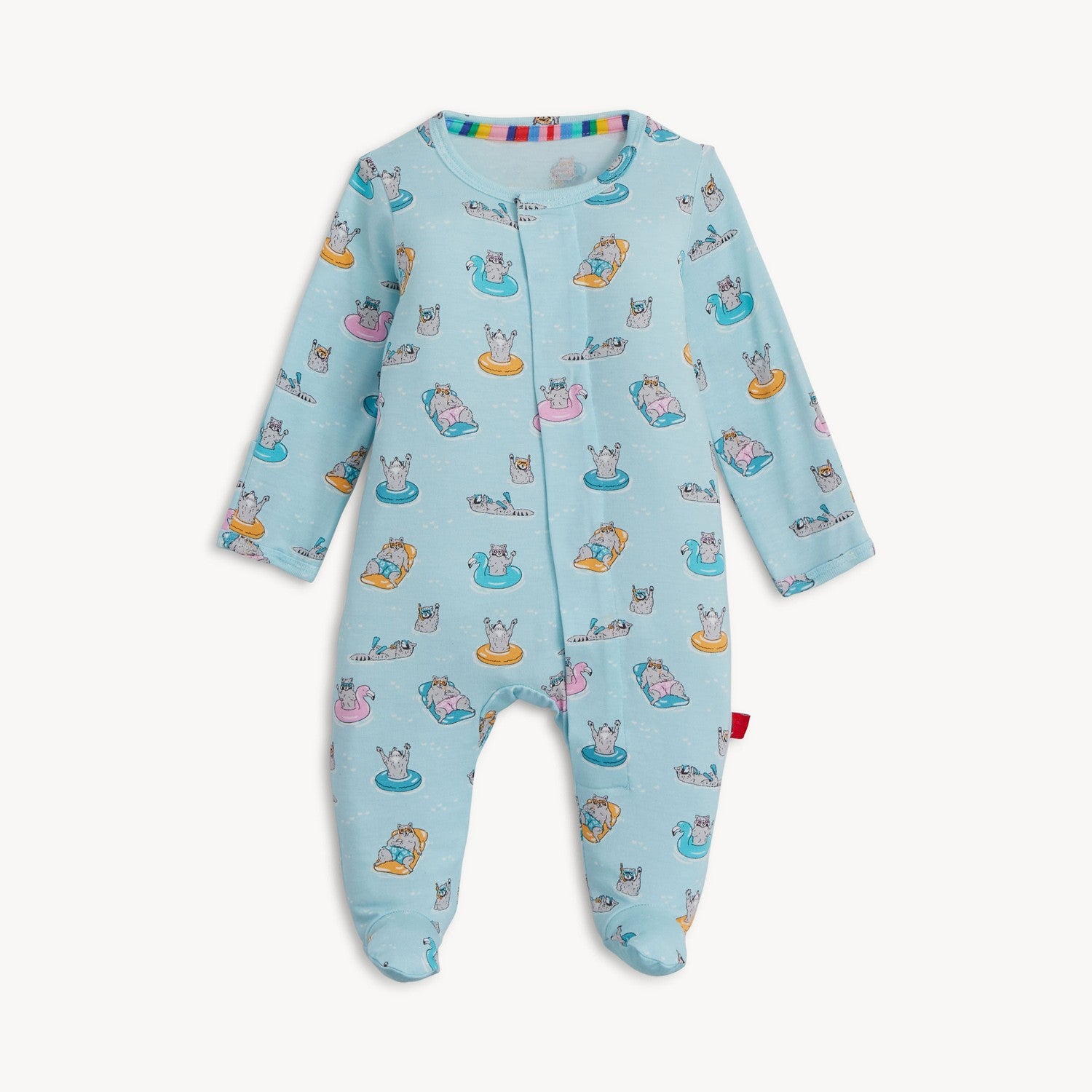 raccoons in a pool print magnetic footie