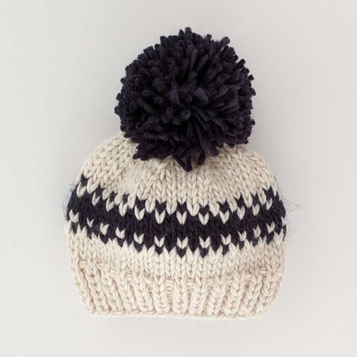 Large Stripe Knit Pom Pom Beanie