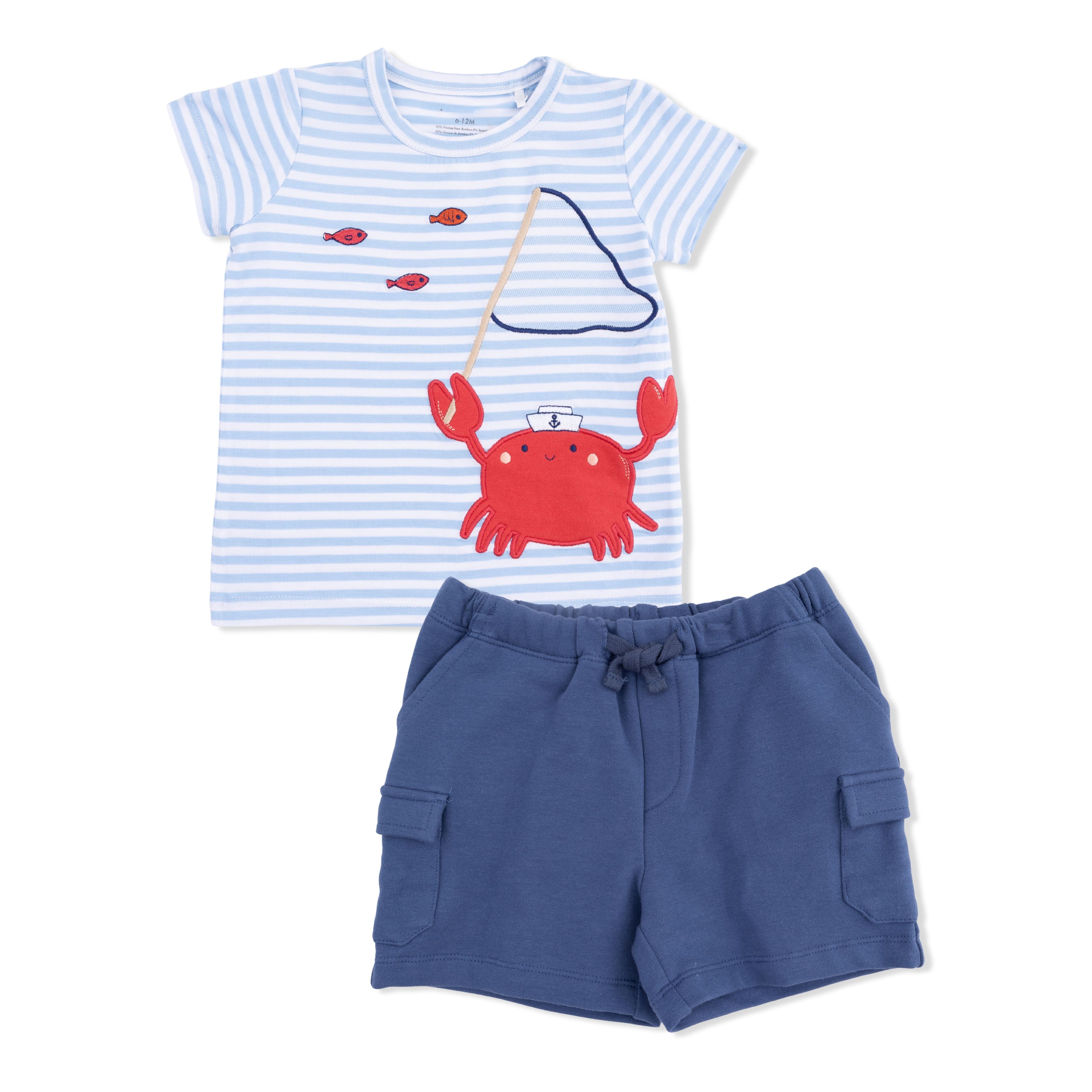 red crab applique t-shirt and french terry short set for toddler boys