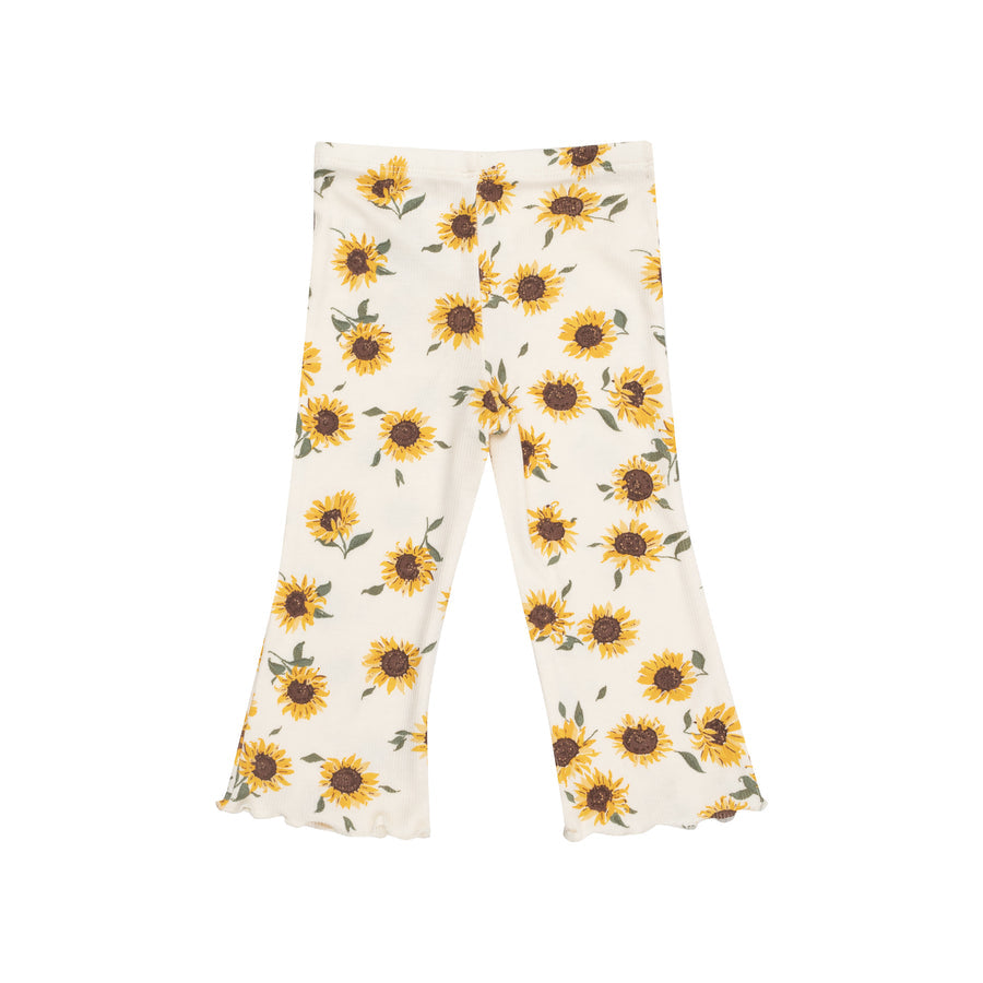 Ribbed Sunflower Print Top & Flare Pant Set