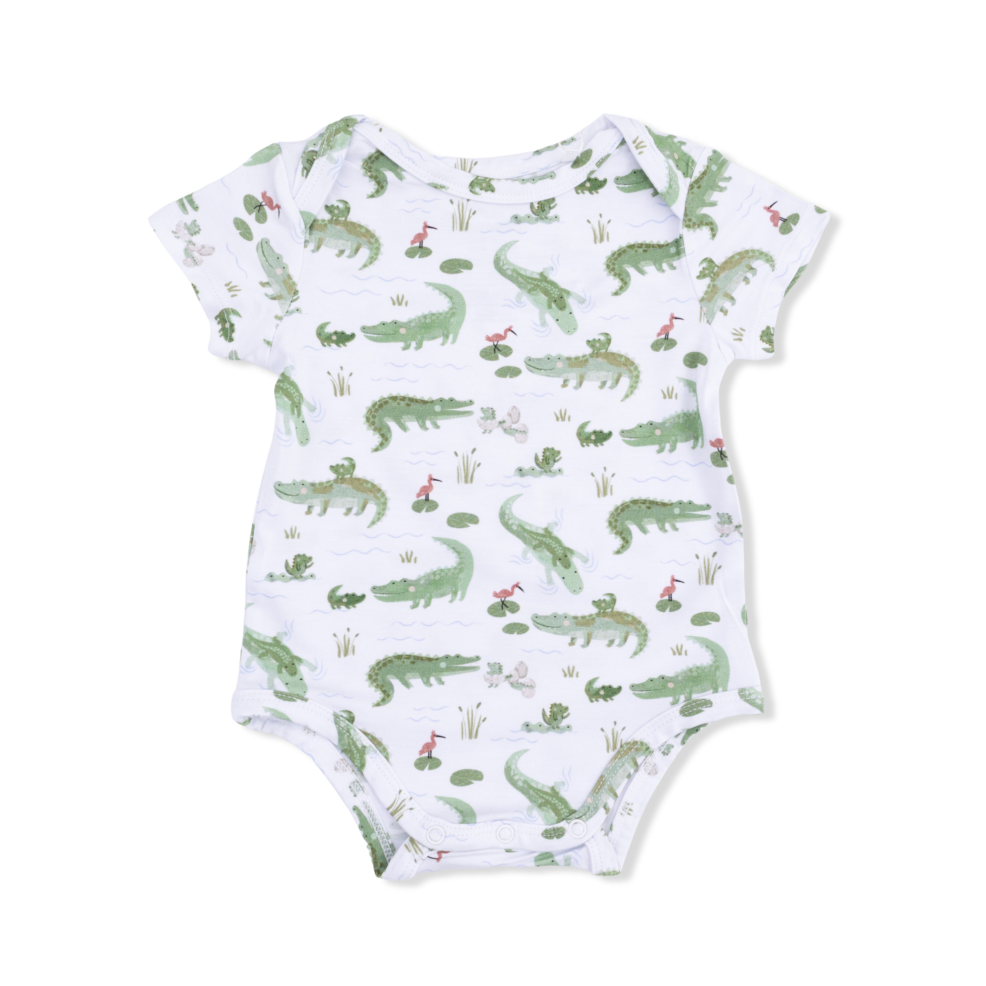 short sleeve onesie for baby with alligator print