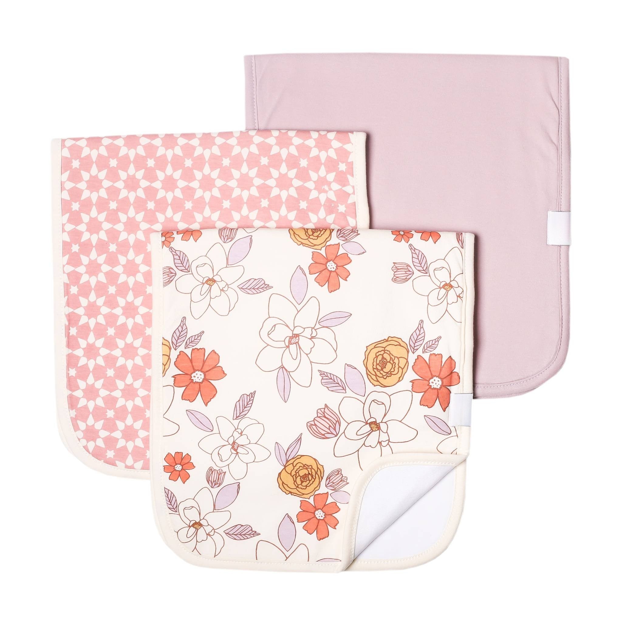 simple floral and pink burp cloth set
