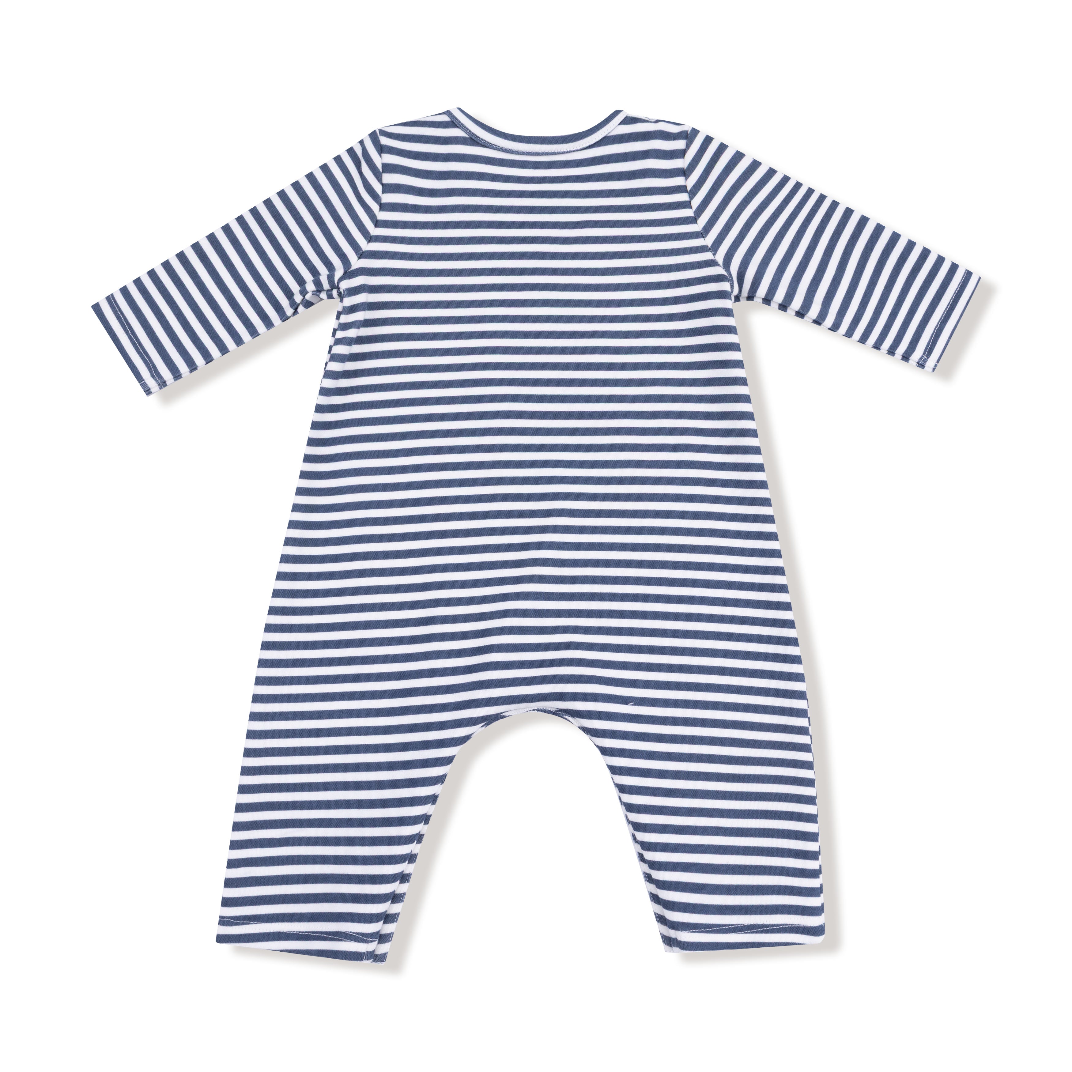 snap shoulder striped baby boy romper