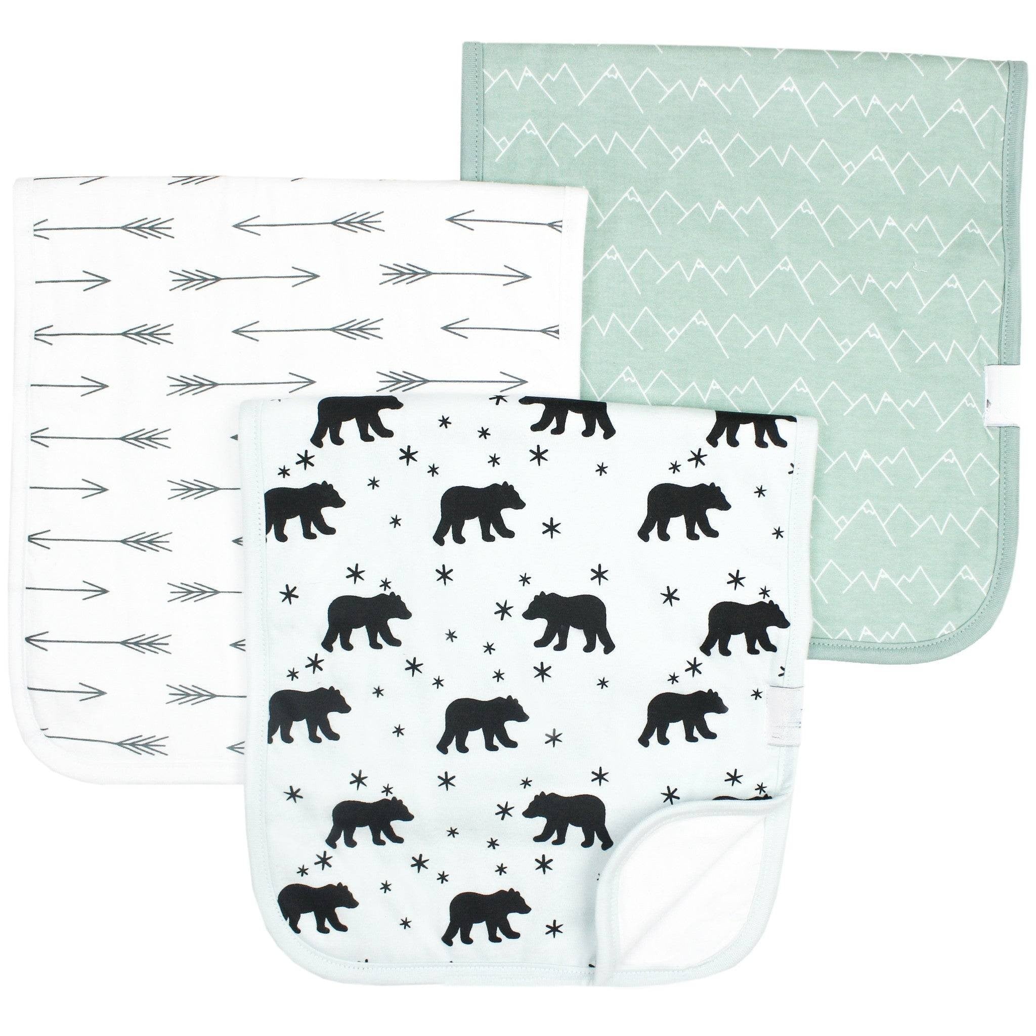 snowy bears and mountains burp cloth set