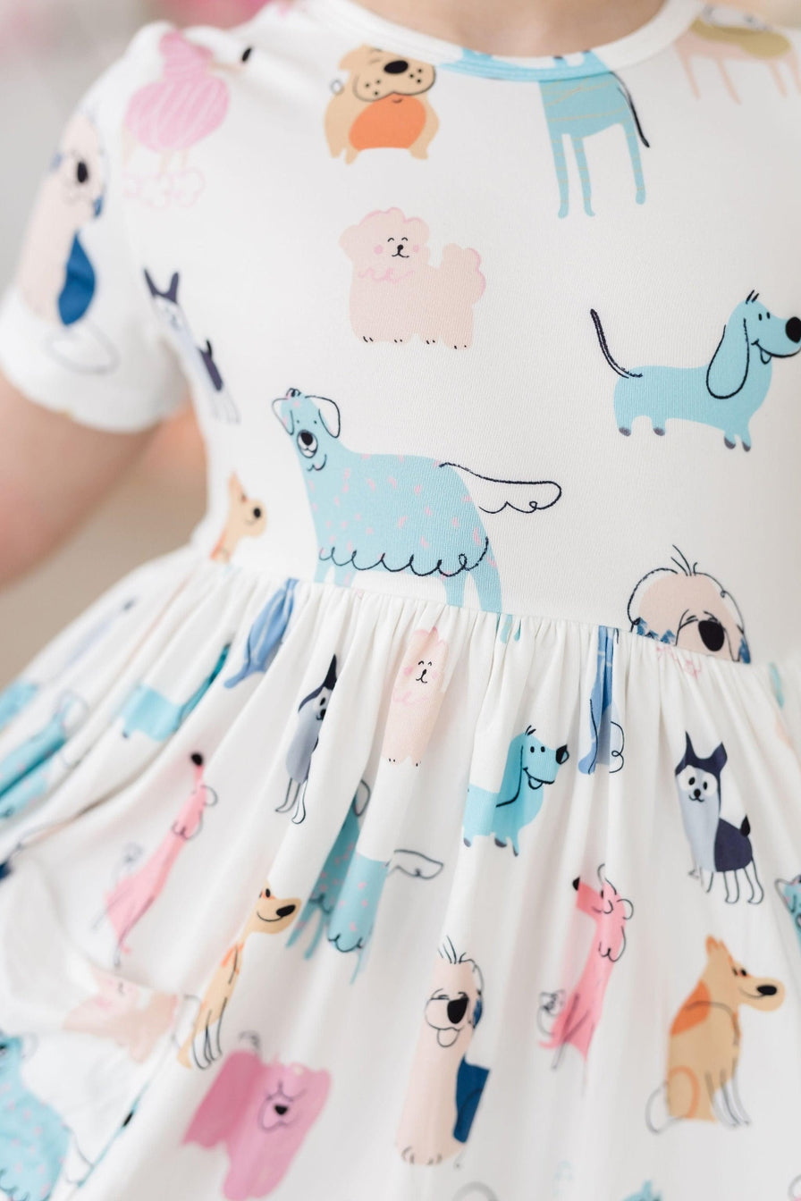 summer twirl dress with pastel dog print