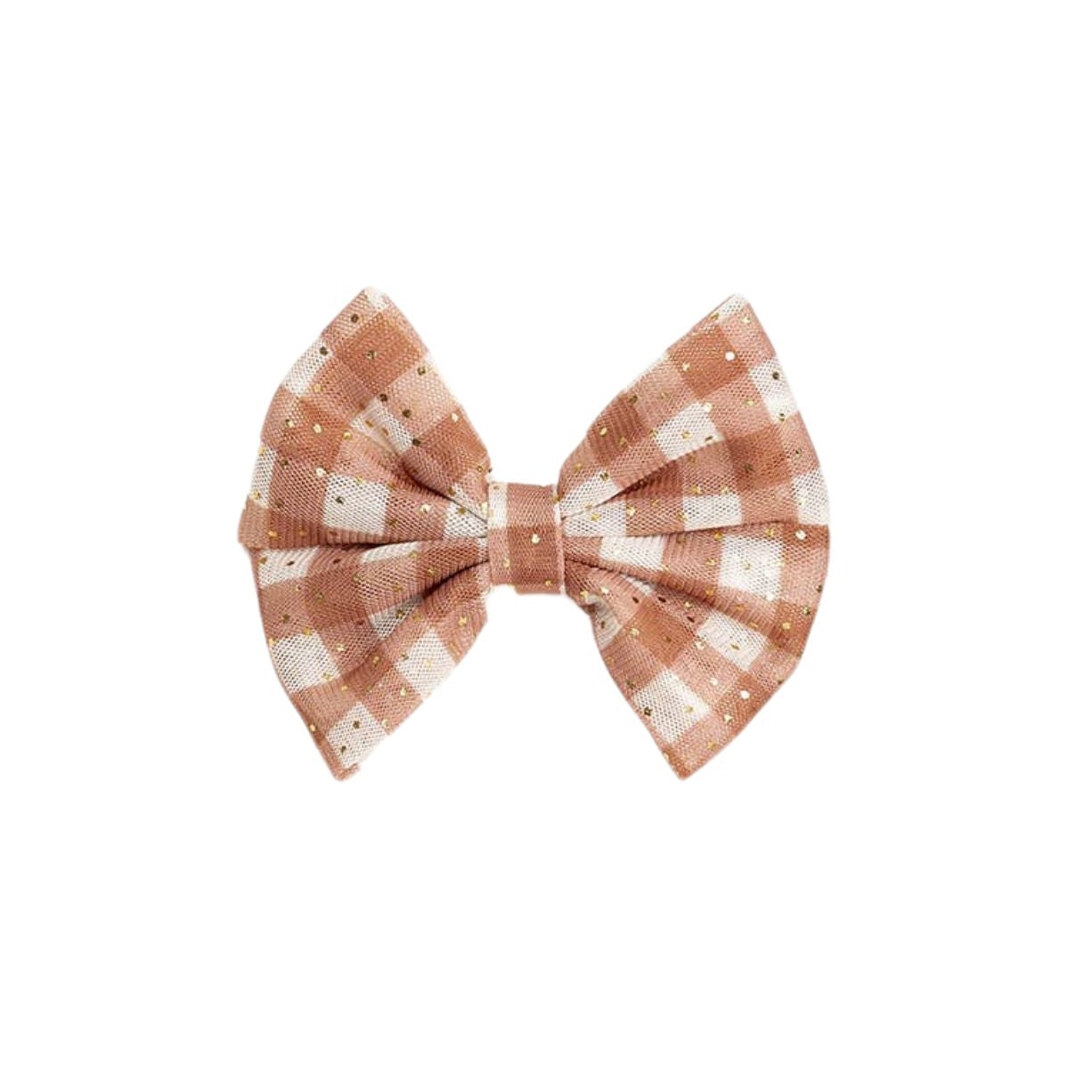 tan plaid hair clip with gold glitter