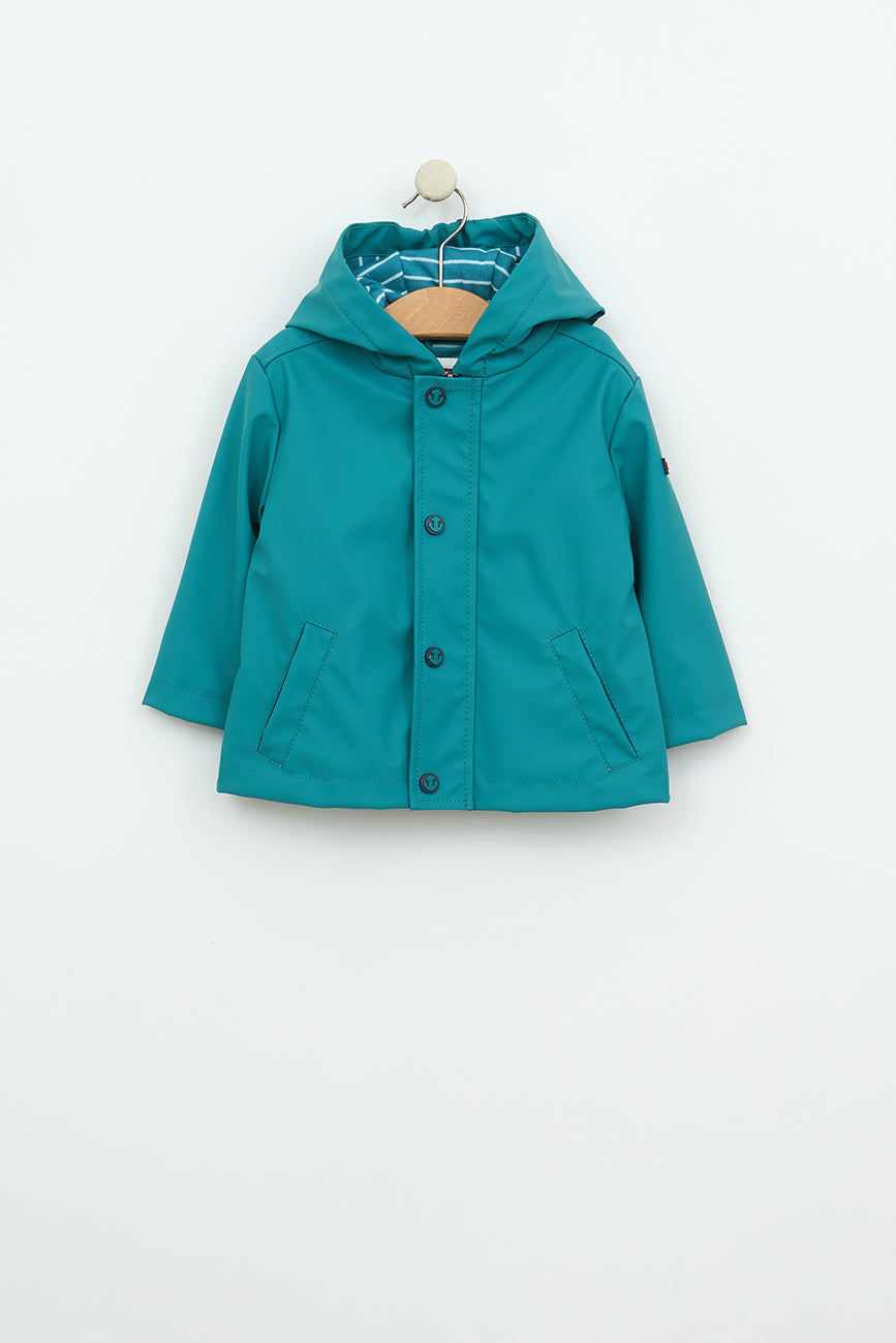 teal green infant raincoat
