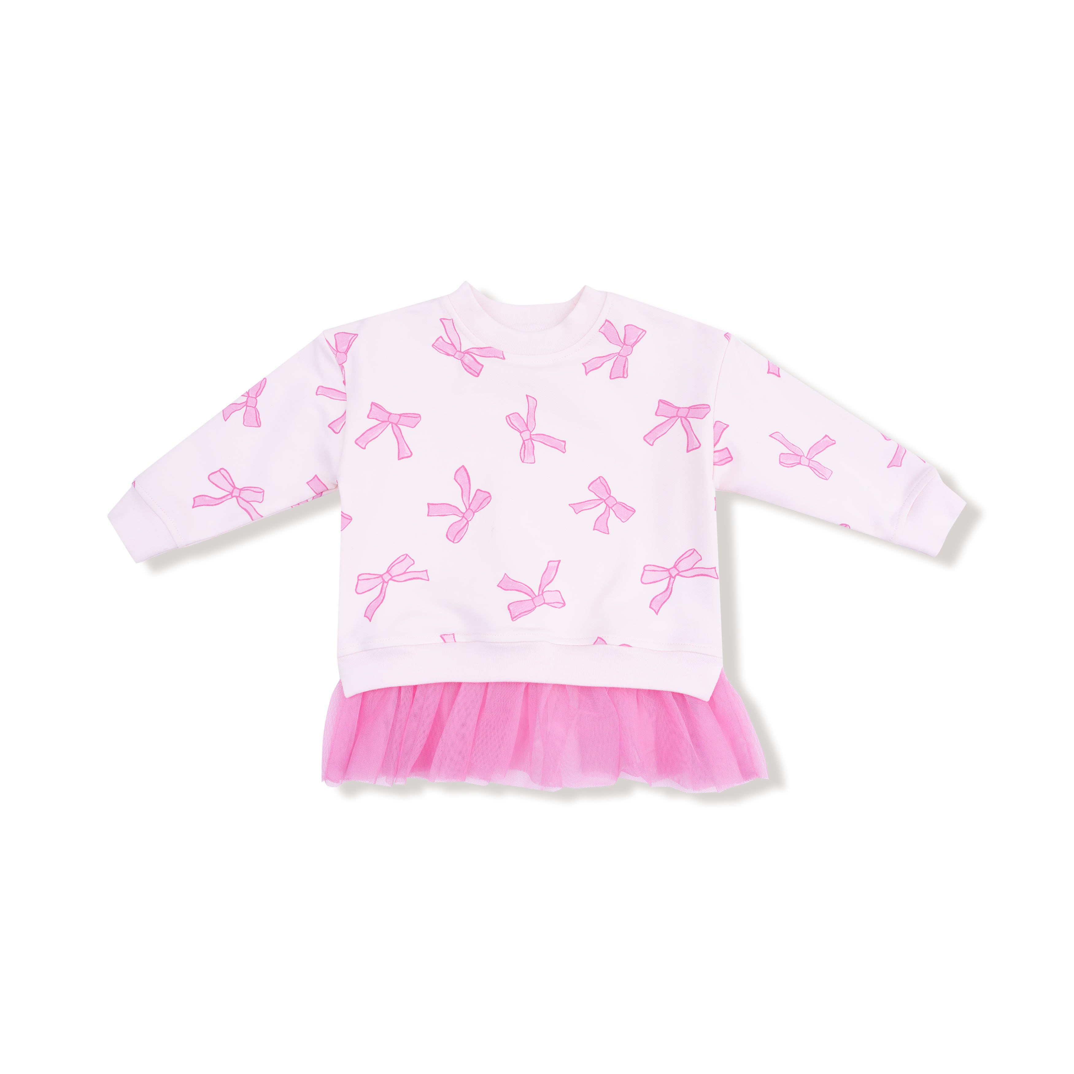 toddler girl pink bow sweatshirt with tulle ruffle