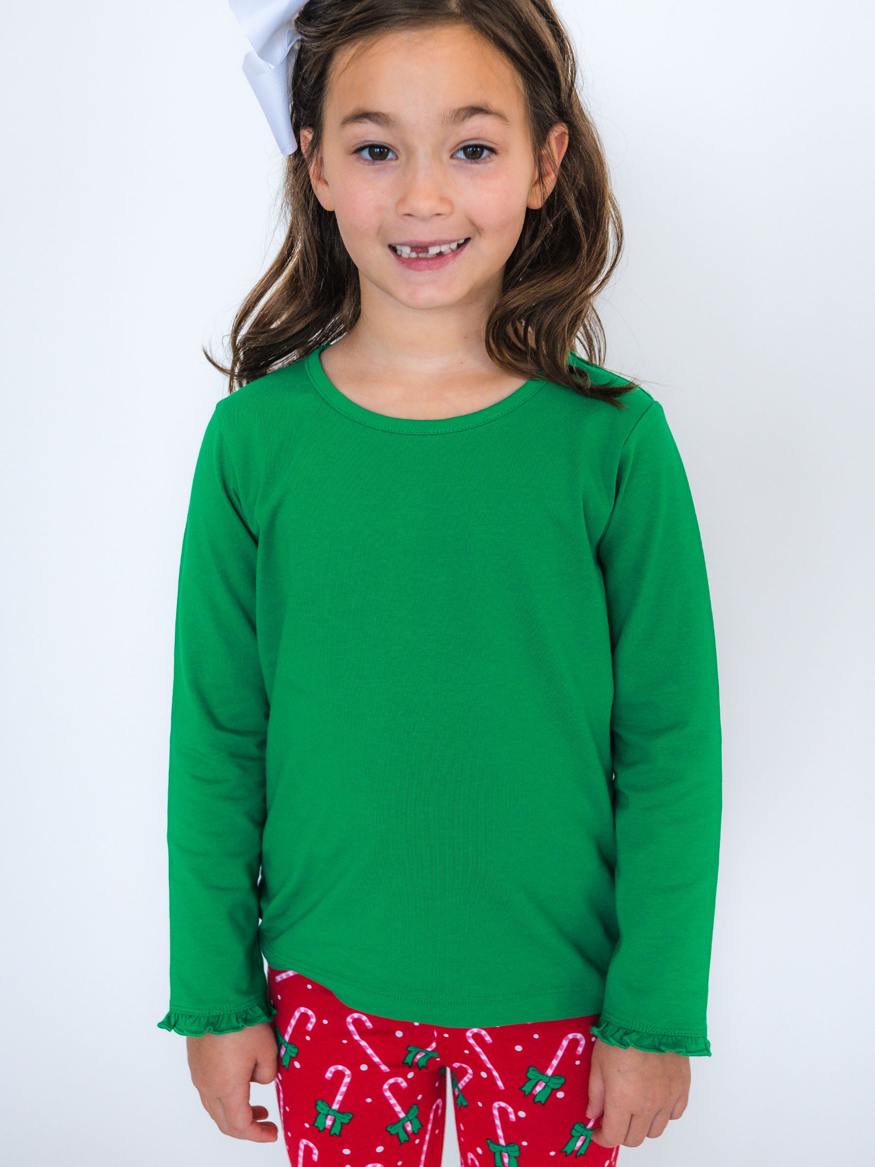 Green Long Sleeve Ruffle Top