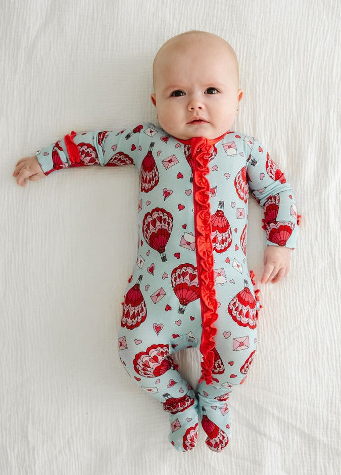 valentines ruffle baby footie