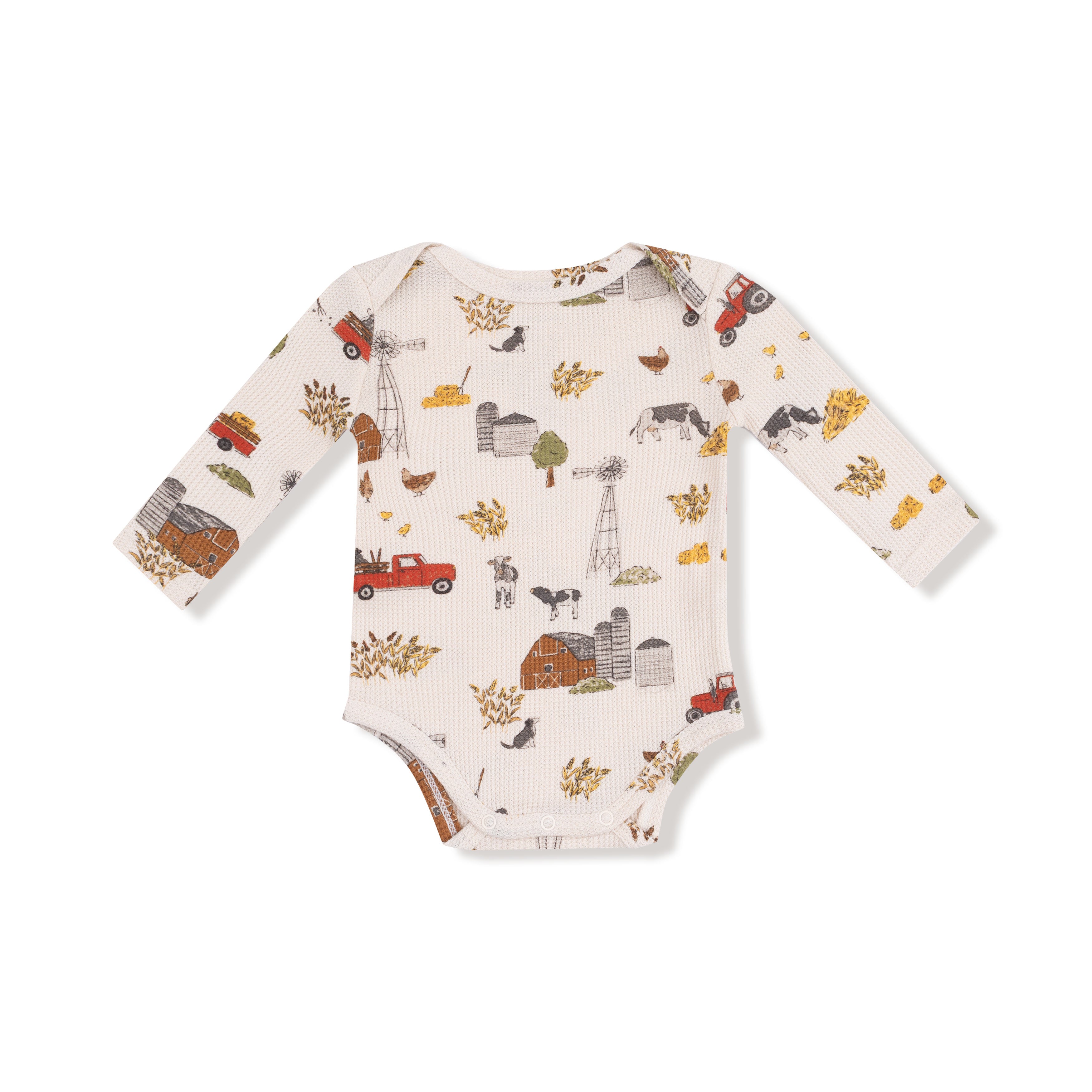 waffle knit farm theme baby onesie