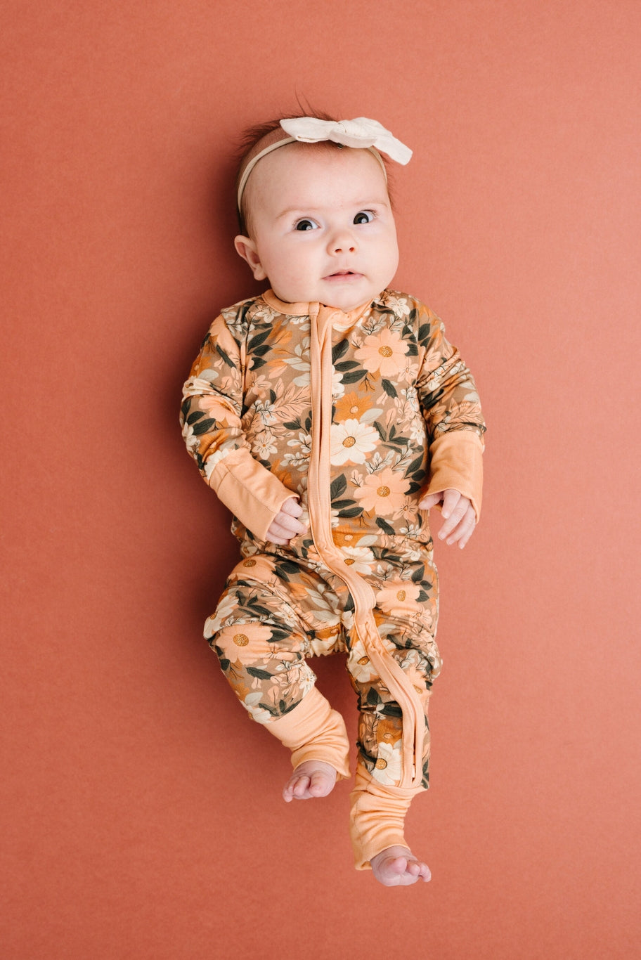 warm floral convertible footie for baby girls