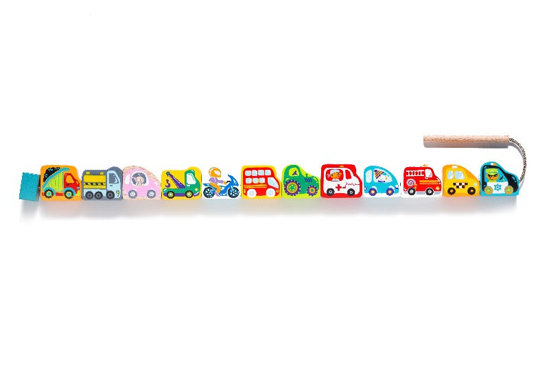 wood car lacing toy
