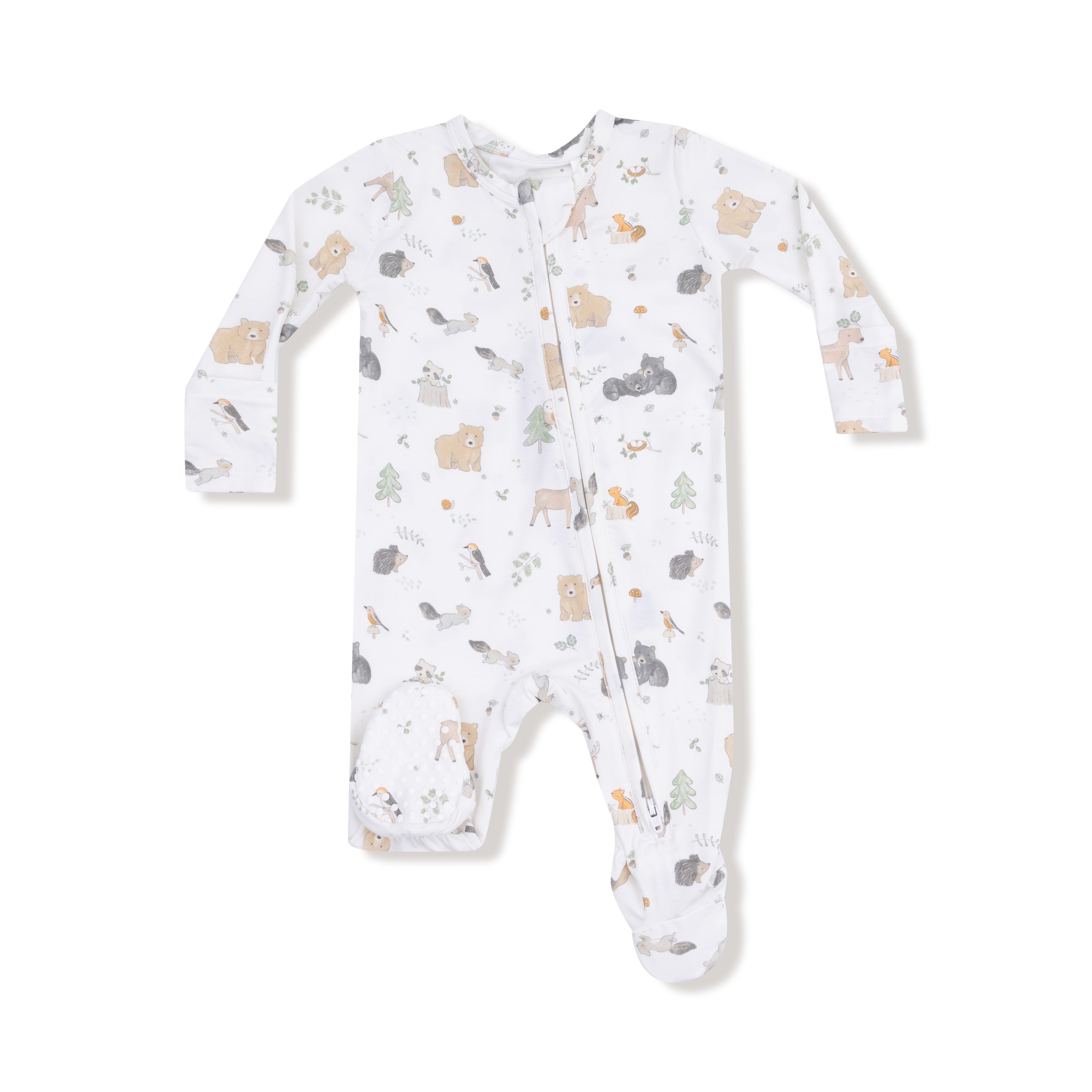 woodland print baby footed onesie